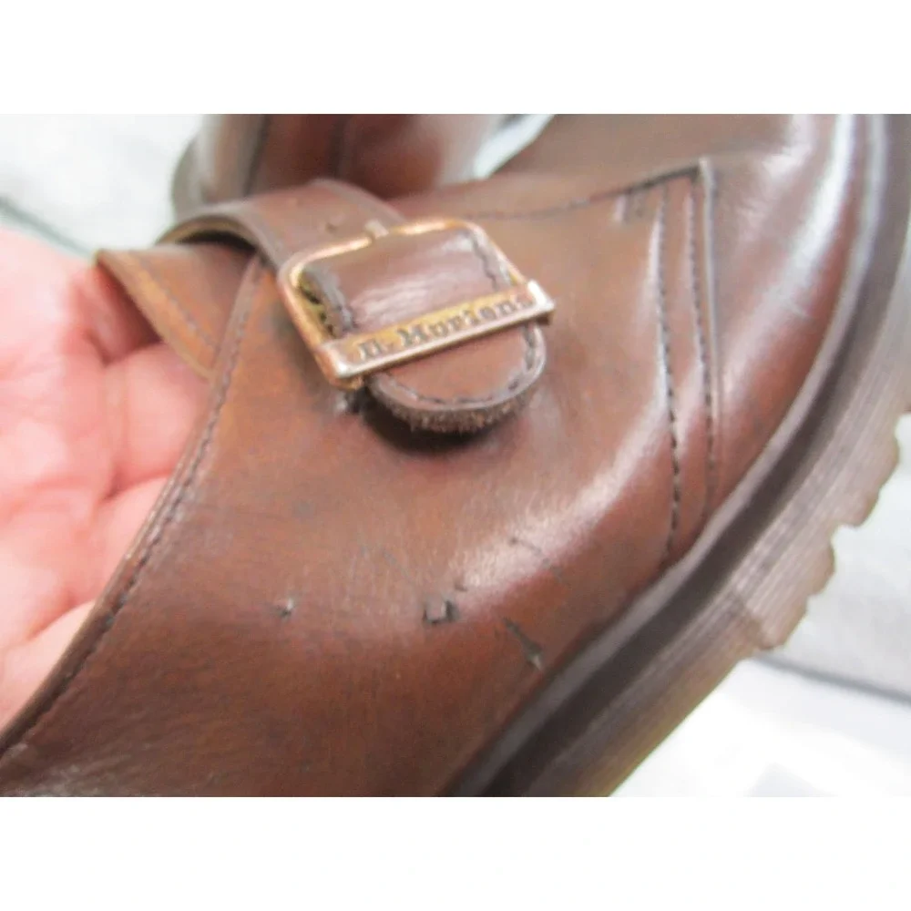 Vtg Dr Martins Monk Strap Shoe Mens Size 8 Brown Made In England Leather
